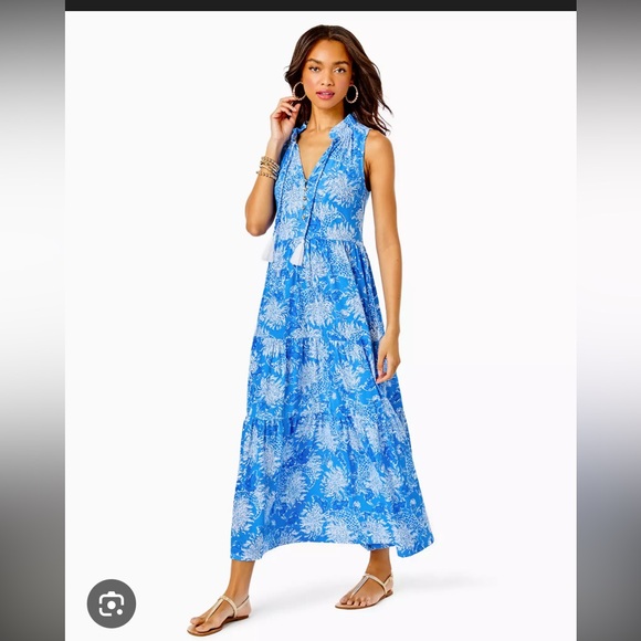 Lilly Pulitzer Malone Maxi Dress Boca Blue Croc and Lock It Small Long tassel s - Picture 1 of 11